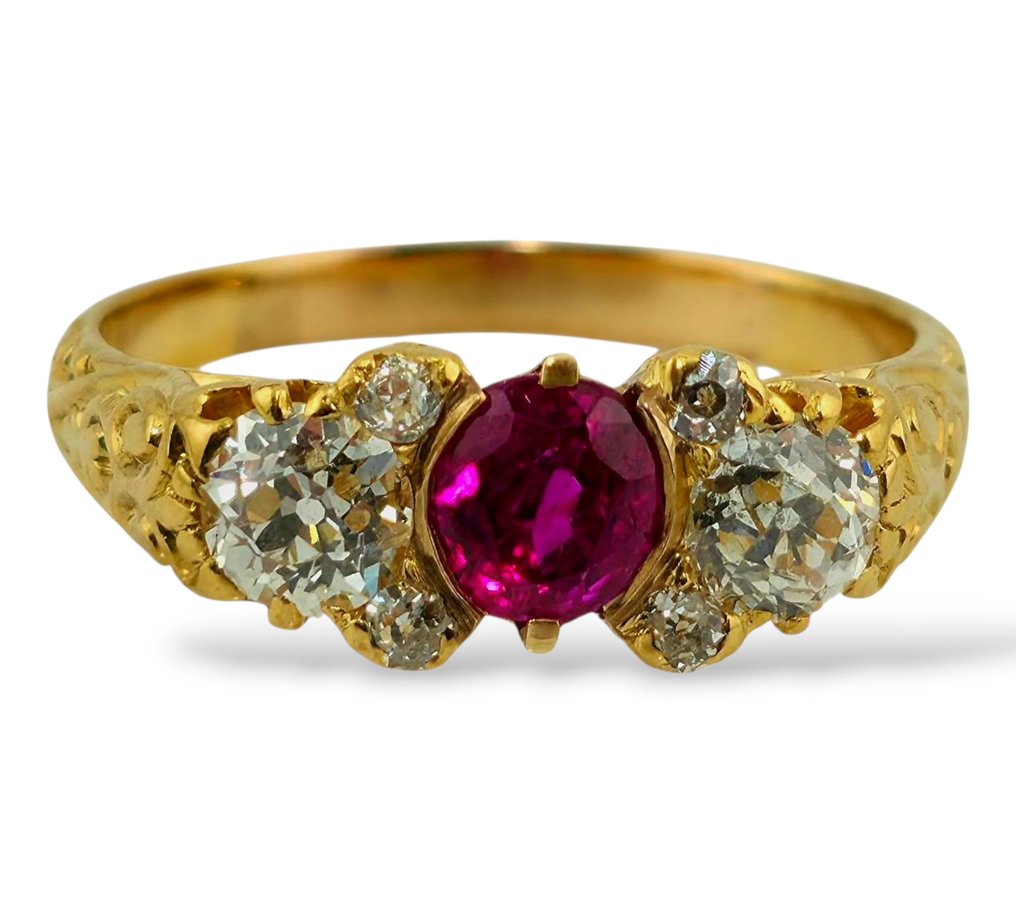 戒指 - 18K包金 黄金, 18K 金 0.75 克拉缅甸红宝石与钻石女士戒指 红宝石 - 钻石 #1.0