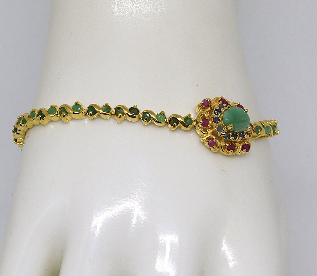 没有保留价 - 手镯 银 -  3.80ct. tw. 祖母绿 - 混合宝石 - 红宝石，蓝宝石， #1.0