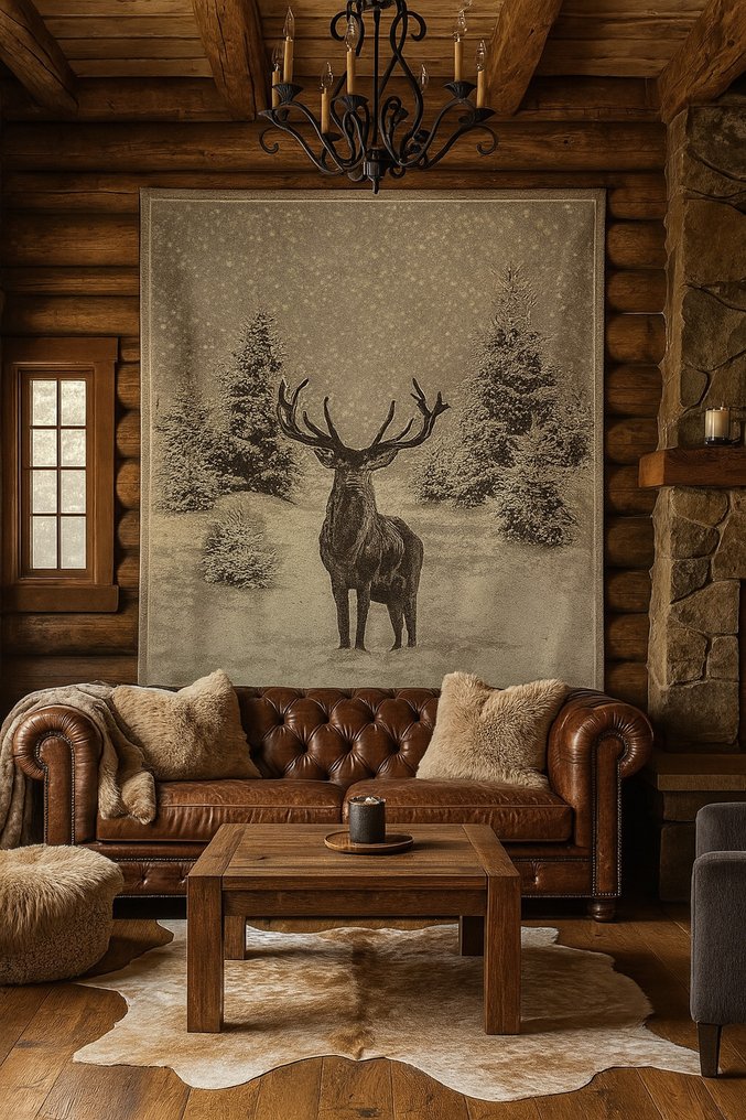 ARAZZO en Jacquard de alpaca con ciervo bajo la nieve - 185x140cm - ¡listo para colgar! - Textil - 185 cm - 140 cm #1.0