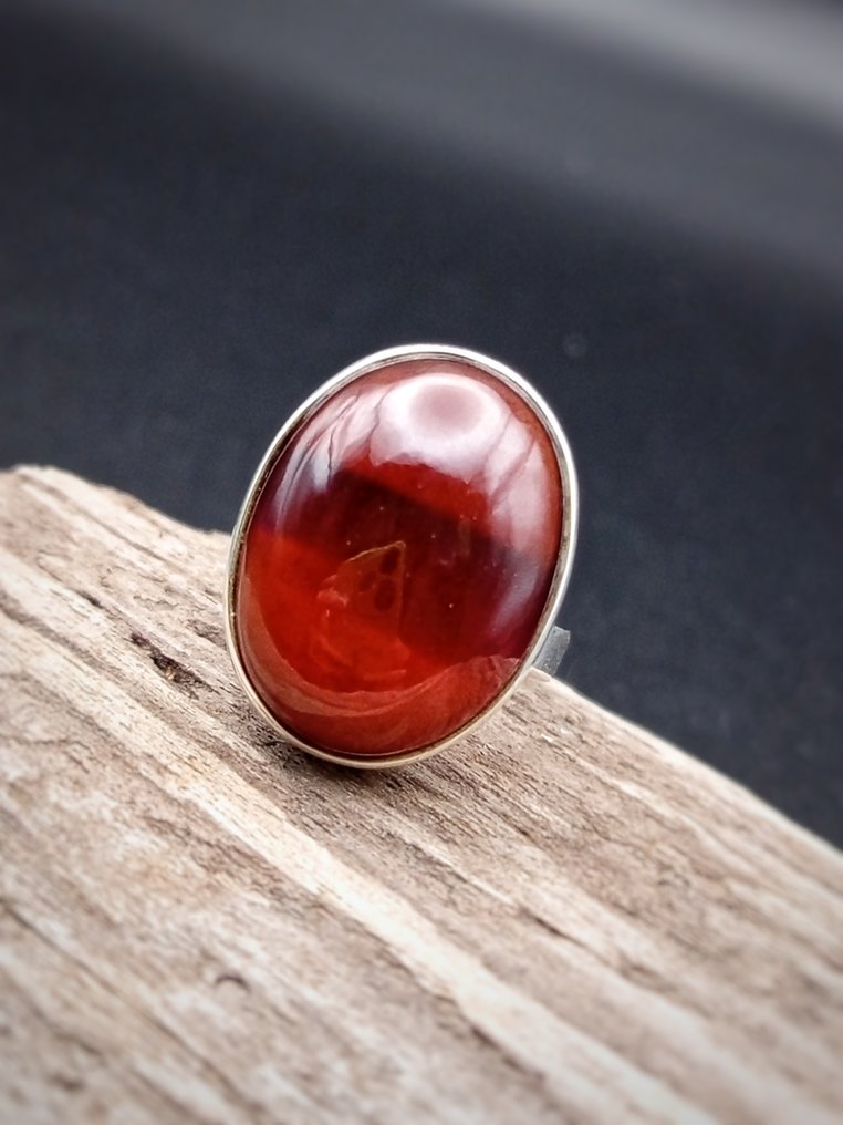 925纯银戒指，配有高品质的石榴石，尺寸可调- 11.6 g - (1) #1.0