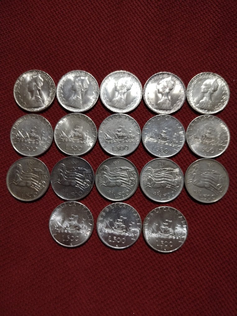 Italia, República Republic. 500 Lire 1958/1967 (18 monete) #1.0