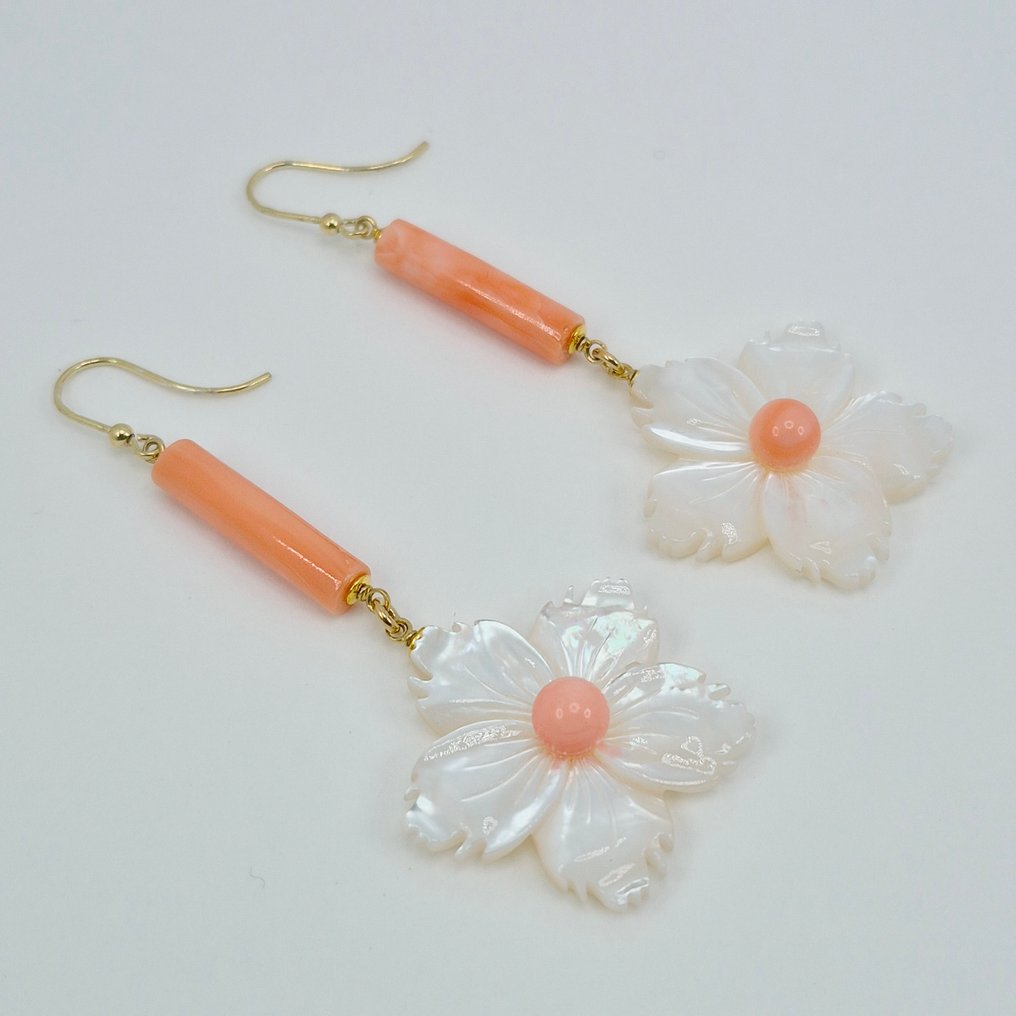 珊瑚 - 銀, 鍍金 - 耳環 - CORALLO ROSATO #2.1