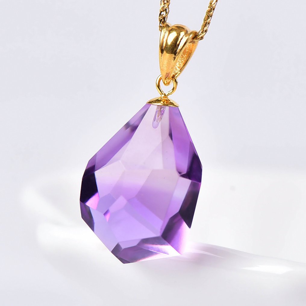 Sem preço de reserva - Colar com pingente - 18 K Ouro amarelo Ametista - Certificada pela ALGT #1.0