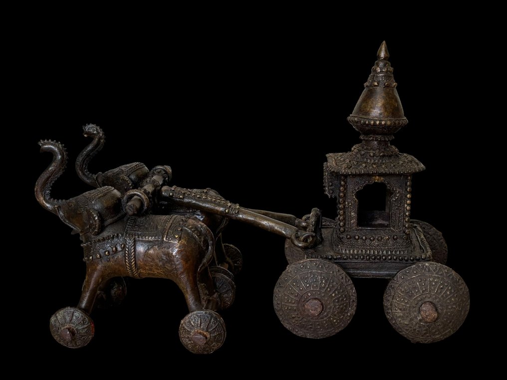 Stor tempel legetøj med to elefanter - Bronze, Jern - Indien - Det 19. til 20. århundrede #3.2