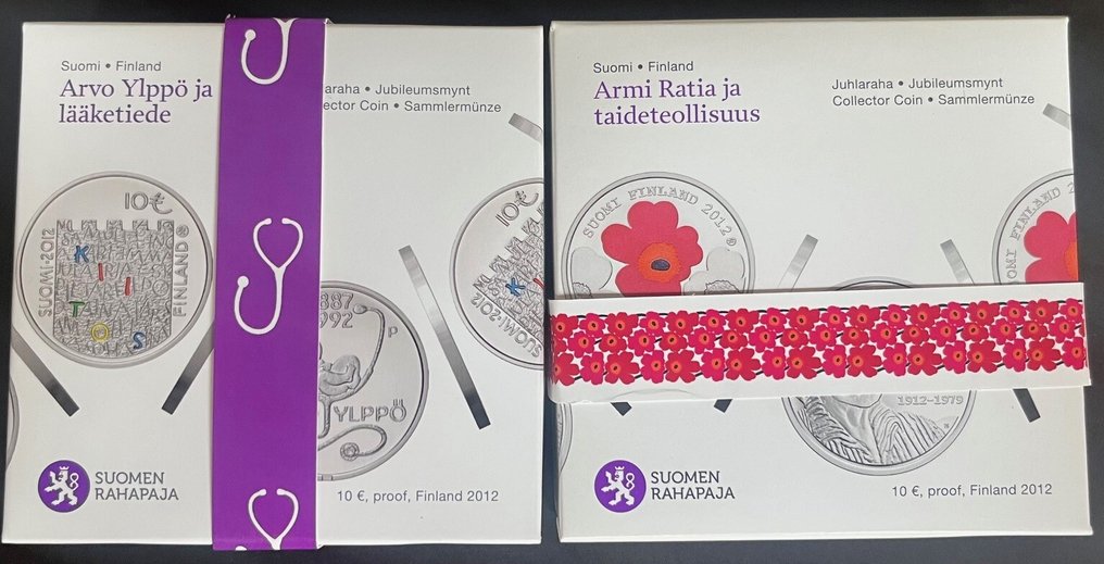 芬蘭. 10 Euro 2012 "Armi Ratia" + "Arvo Ylppo" (2 stuks) Proof  (沒有保留價) #1.0