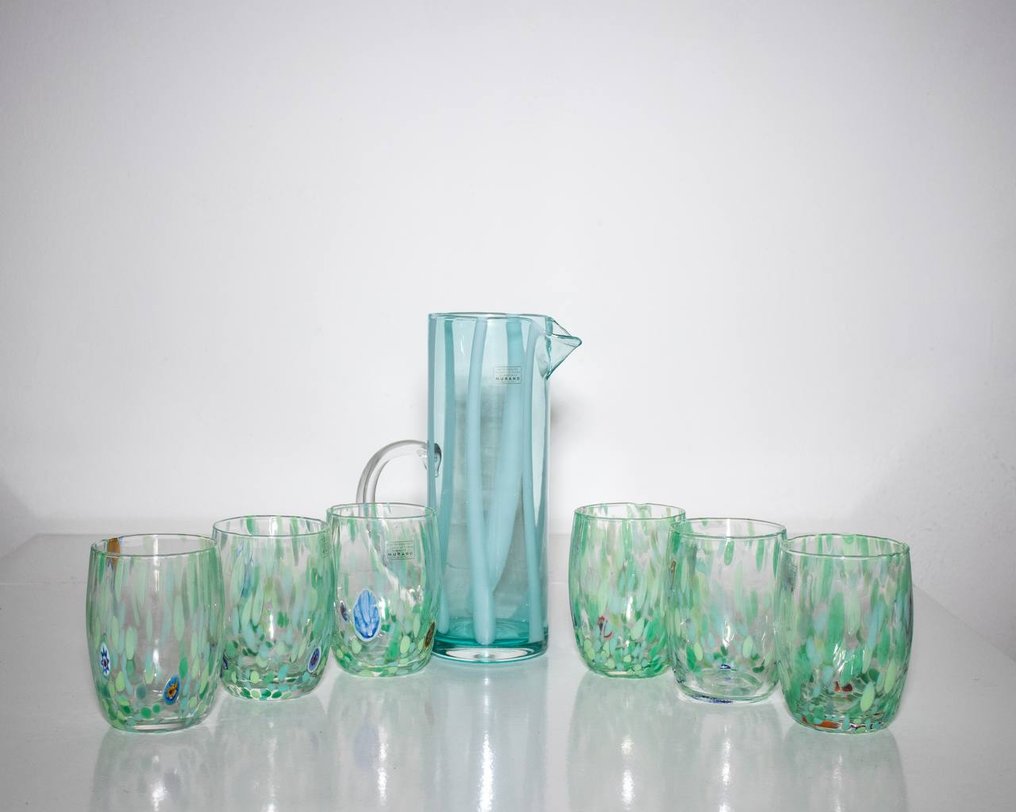 Ribes Atelier - Maryana Iskra - Drinking set - Murano glass - Set of six glasses with matching pitcher. #2.1