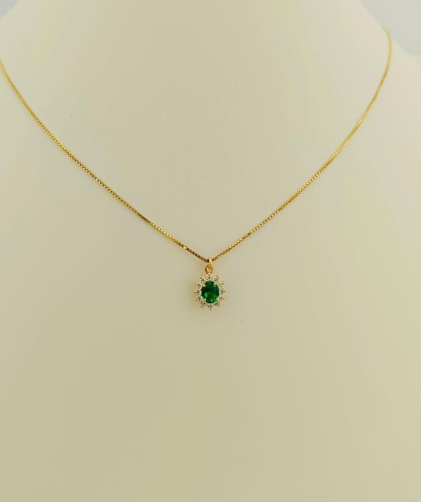 没有保留价 - 项链 银 祖母绿 - 钻石 #1.0