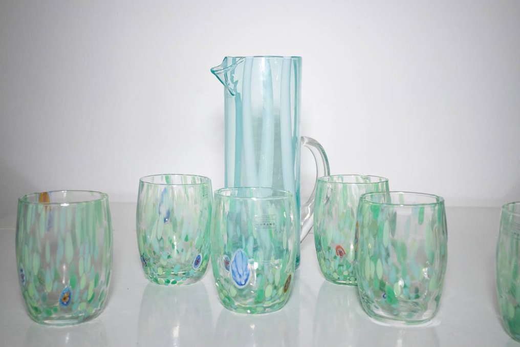 Ribes Atelier - Maryana Iskra - Drinking set - Murano glass - Set of six glasses with matching pitcher. #3.2