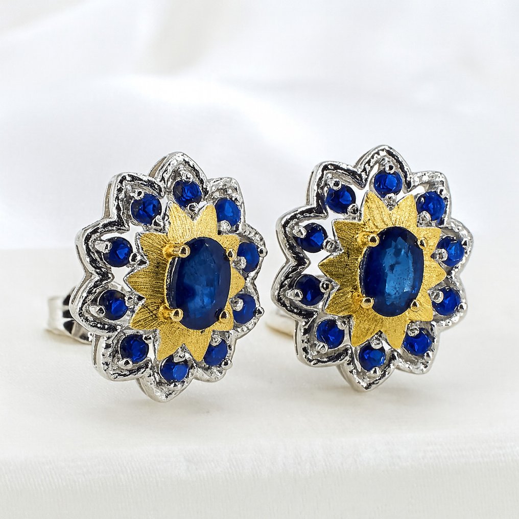 沒有保留價 - 耳環 鍍金 藍寶石 - 18K 金镀层 #1.0