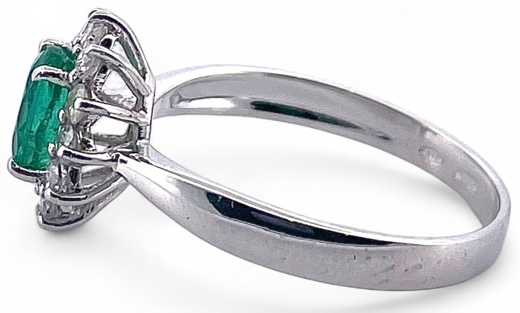 Nincs minimálár - Gyűrű - 18 kt. Fehér arany Smaragd - Gyémánt #4.3