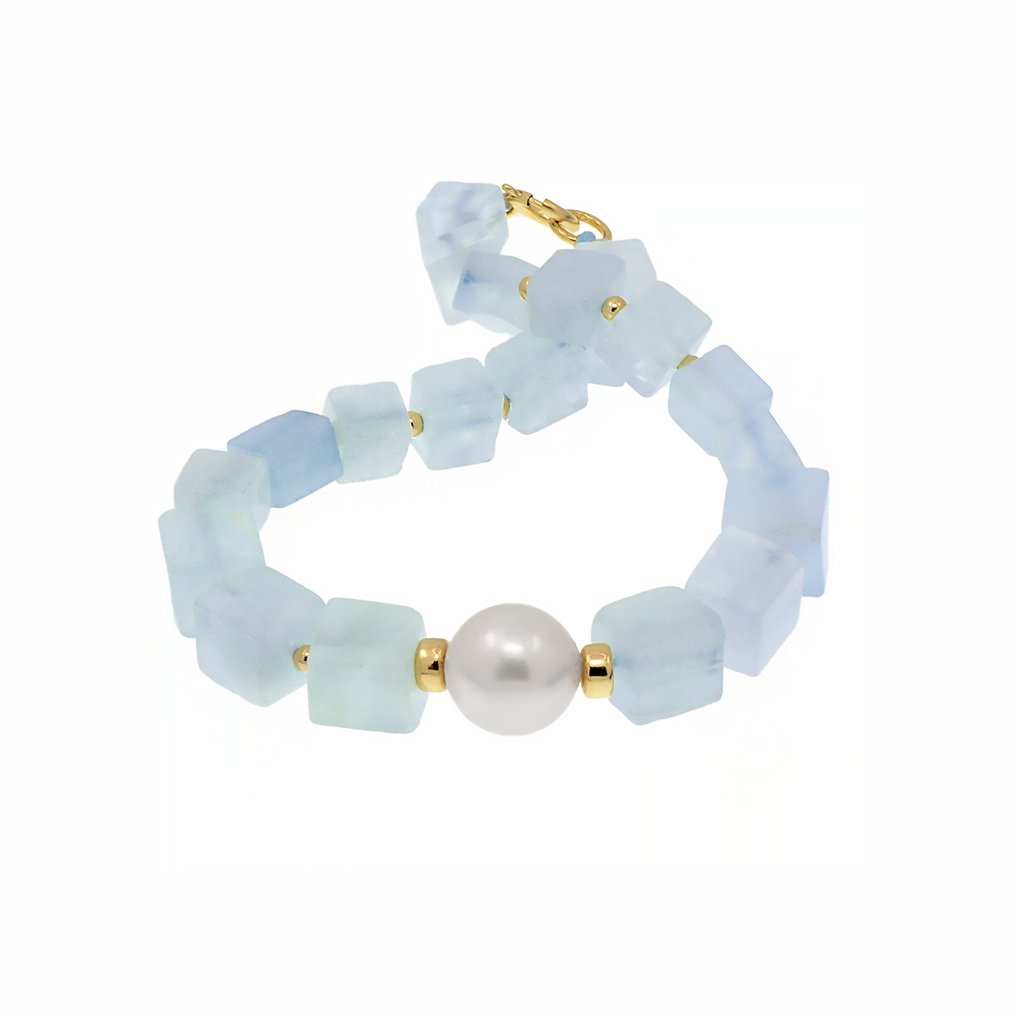 Nincs minimálár - Karkötő - 18 kt. Sárga arany Gyöngy - Akvamarin #1.0