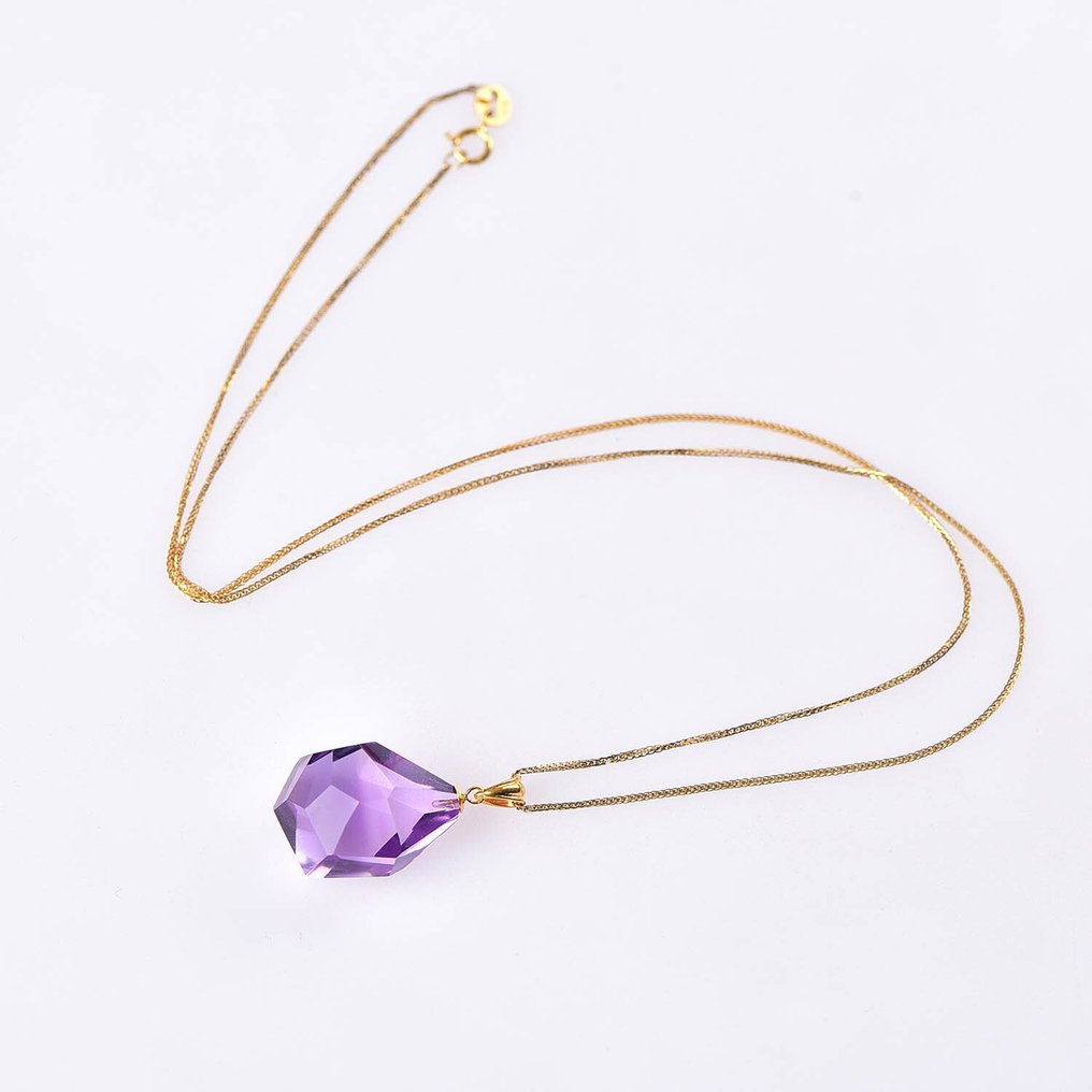 Sem preço de reserva - Colar com pingente - 18 K Ouro amarelo Ametista - Certificada pela ALGT #1.0