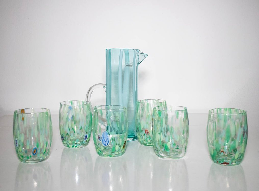 Ribes Atelier - Maryana Iskra - Drinking set - Murano glass - Set of six glasses with matching pitcher. #1.0