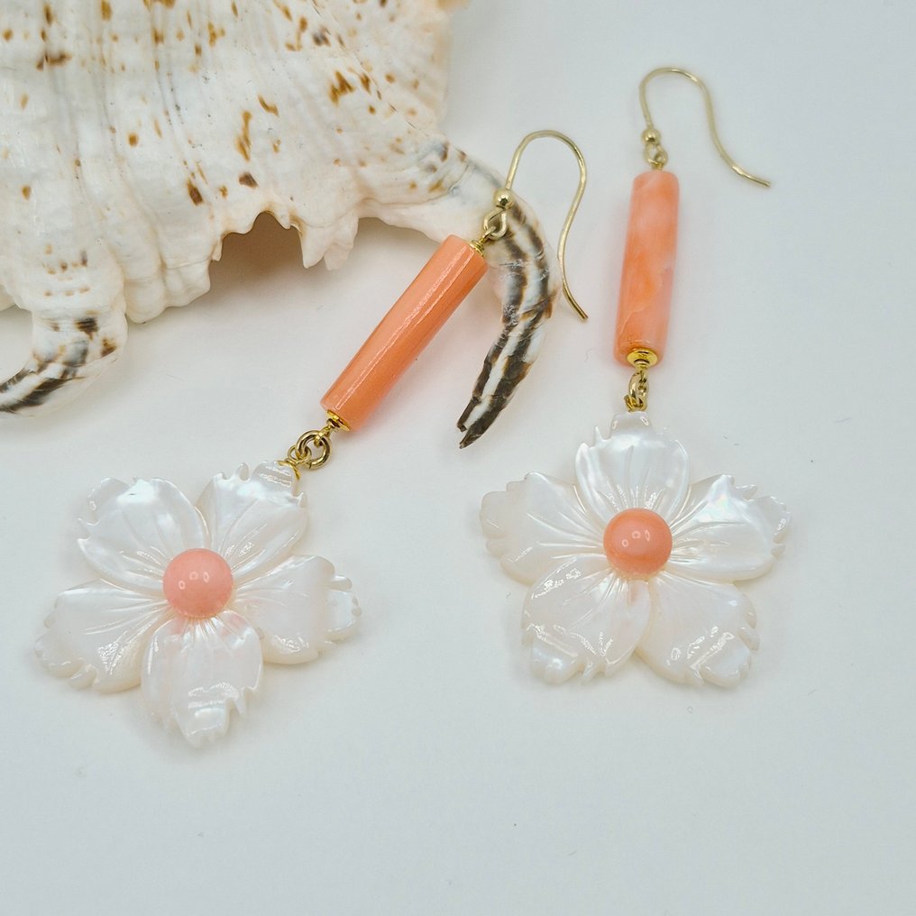 珊瑚 - 銀, 鍍金 - 耳環 - CORALLO ROSATO #1.0