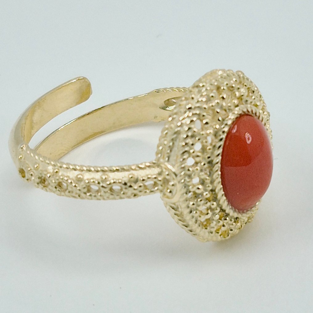 Κοράλλι αίματος - Ασημί, Gold-plated - Δαχτυλίδι - CORALLO MEDITERRANEO #3.2