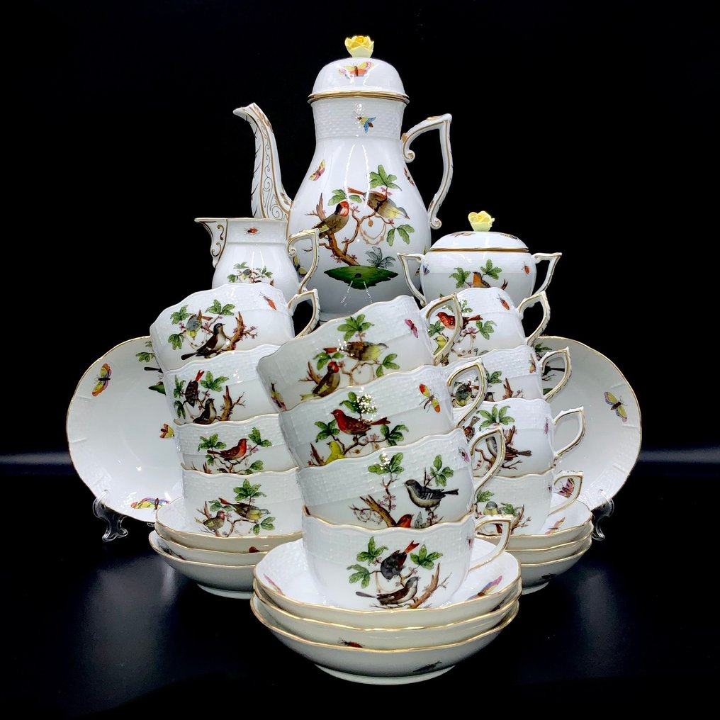 Herend - Exquisite Tea Set for 12 Persons (27 pcs) - "Rothschild Bird" Pattern - 茶具 - 手工绘制瓷器 #1.0