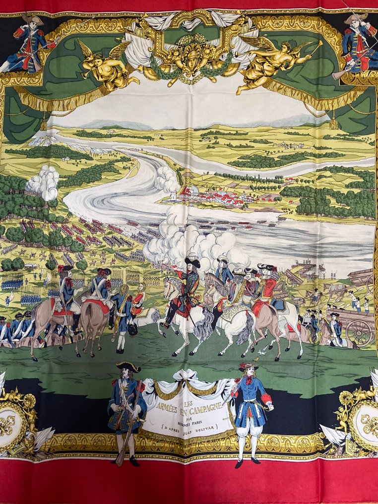 Hermès - "Les Armées en Campagne” by Lise Courtin 1961 - 1st Issue - Écharpe #1.0