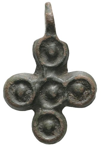 Medieval, Crusaders Era Bronze - Antique cross with representation of the 5 wounds of Jesus Christ - 28 mm - 11th to 13th Cross - 28 mm (No reserve price) #1.0