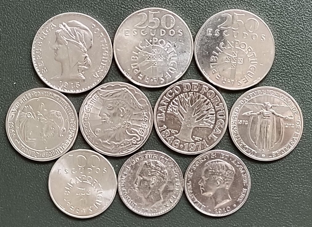 葡萄牙. D. Luis I- República. 10 Moedas em prata 1871/1976 #1.0