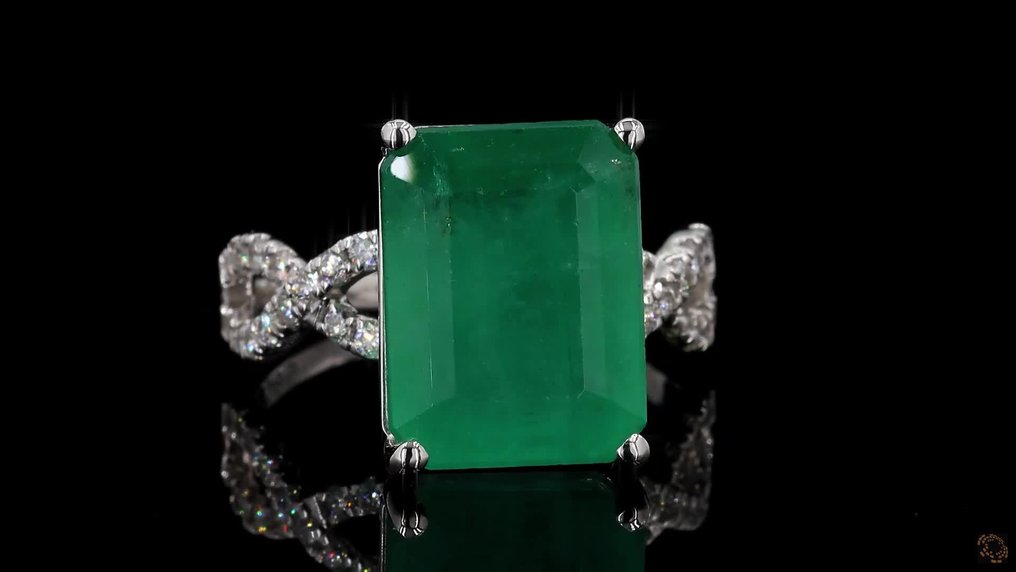 Zonder Minimumprijs - Ring - 14 karaat Witgoud -  8.24ct. tw. Smaragd - Diamant #1.0