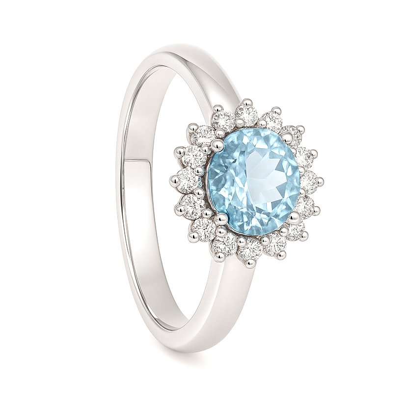 戒指 - 18K包金 白金 -  0.96ct. tw. 海蓝宝石 - 钻石 #1.0