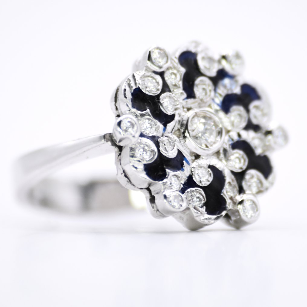 戒指 鉑金 - 0.55ct. tw. 鉆石 (天然) - 深蓝色搪瓷艺术 #3.2