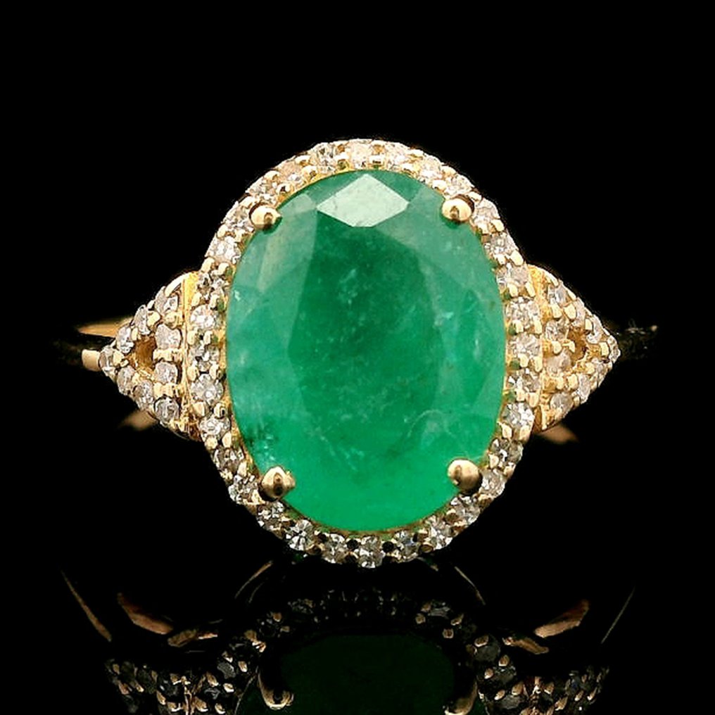 No Reserve Price - Ring - 14 kt. Yellow gold - 2.60ct. tw. Emerald - Diamond #3.2