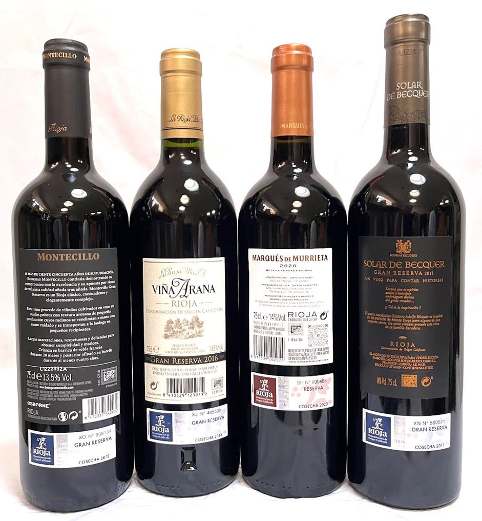 2016 La Rioja Alta, Viña Arana & 2020 Marqués de Murrieta & 2011 Solar de Becquer & 2012 Montecillo - Ριόχα Gran Reserva, Reserva - 4 Bottles (0.75L) #4.3