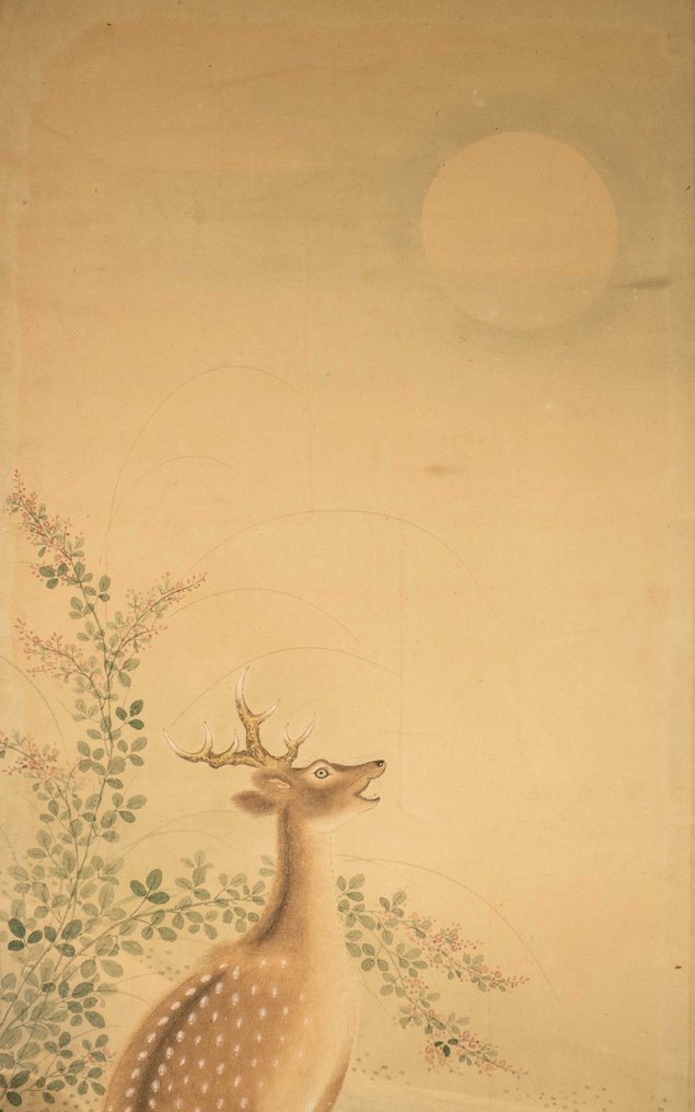 Byōbu folding screen - A Japanese six-panel Byōbu 屏風 with turtles, peonies, deer, pheasants, fish and a Manchurian Crane - (Eishunsai) Mori Yōshin 永春斎森陽信 (1736-1808) - Japan - 1805 (Bunka 2) #4.3