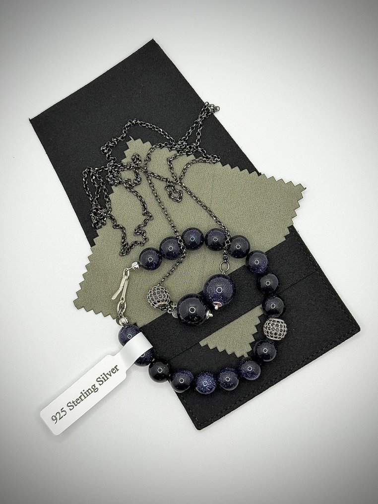 ΧΑΛΙ SPACE - Dark Blue Agate - Argento Brunito 925 - Σετ κοσμημάτων 2 τεμαχίων - Κοσμήματα του δημιουργού #2.1