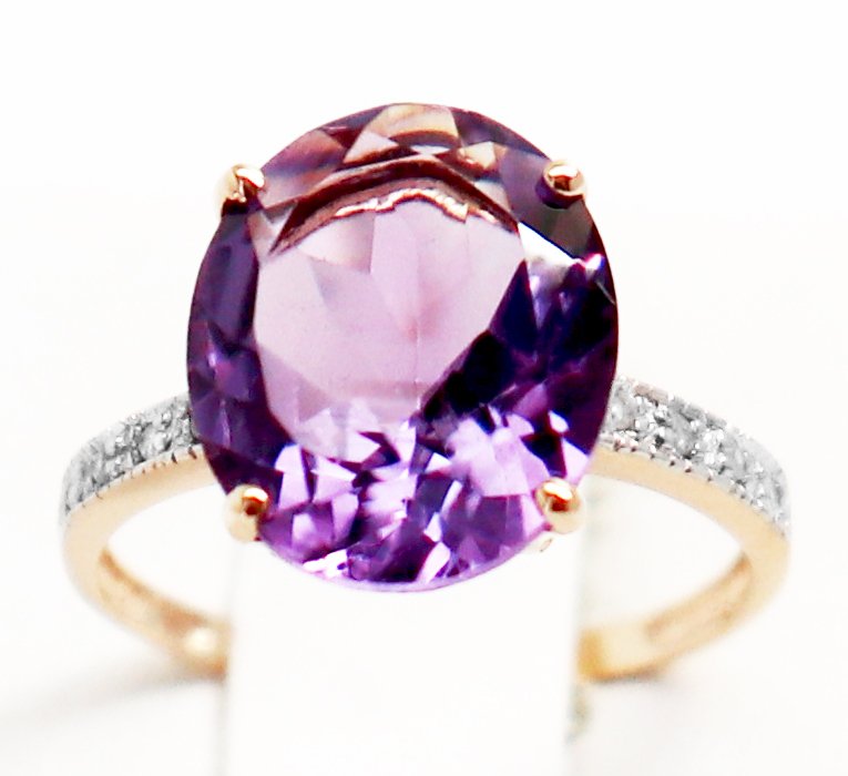 Sans prix de réserve - Bague - 14 carats Or jaune Améthyste - Diamant #1.0