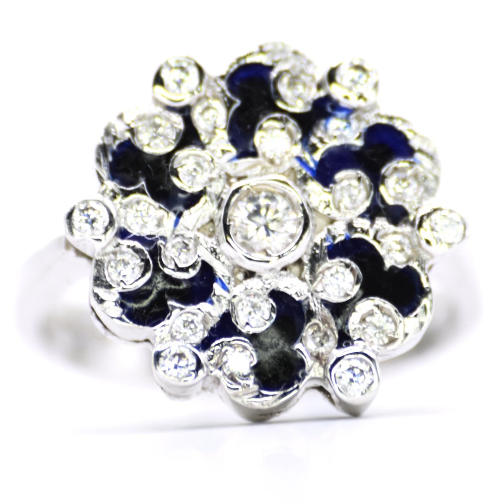 戒指 鉑金 - 0.55ct. tw. 鉆石 (天然) - 深蓝色搪瓷艺术 #1.0