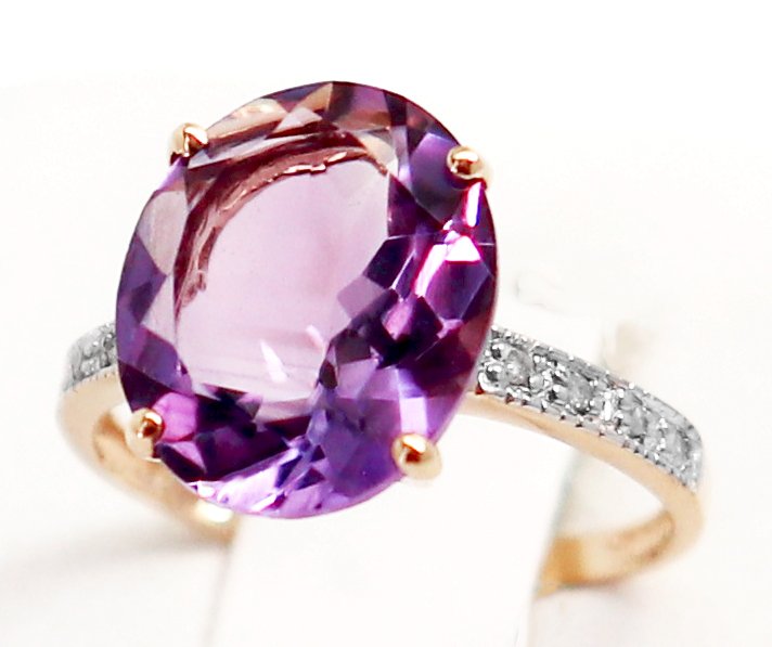 Sans prix de réserve - Bague - 14 carats Or jaune Améthyste - Diamant #2.1