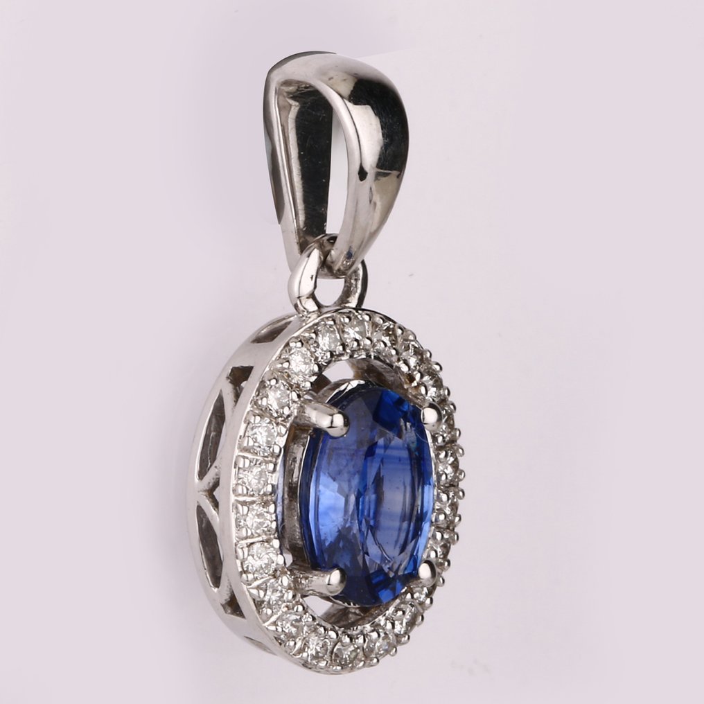 吊坠 - 14K包金 白金 -  1.09ct. tw. 蓝宝石 - 钻石 #4.3