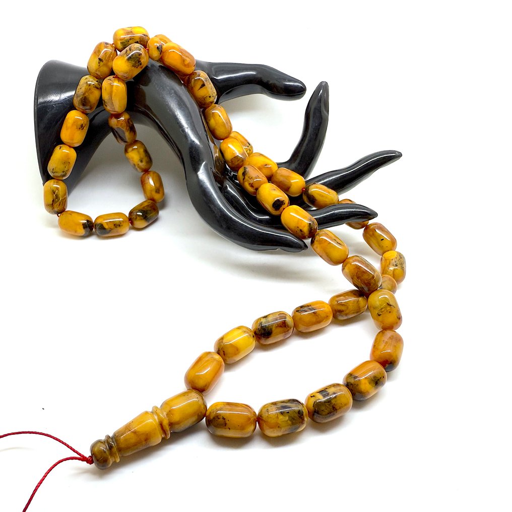 波罗的海琥珀 tesbih 祈祷念珠，圆形胶囊，直径15毫米，呈旧的奶油焦糖色。 - 琥珀 - Succininte #1.0