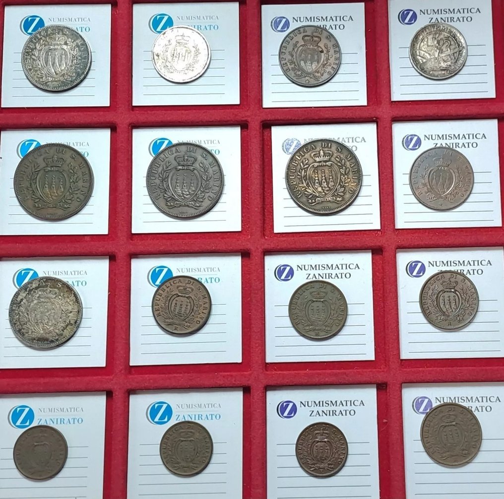 San Marino. Lotto di 16 Monete di cui 4 in argento 1875-1936 #1.0
