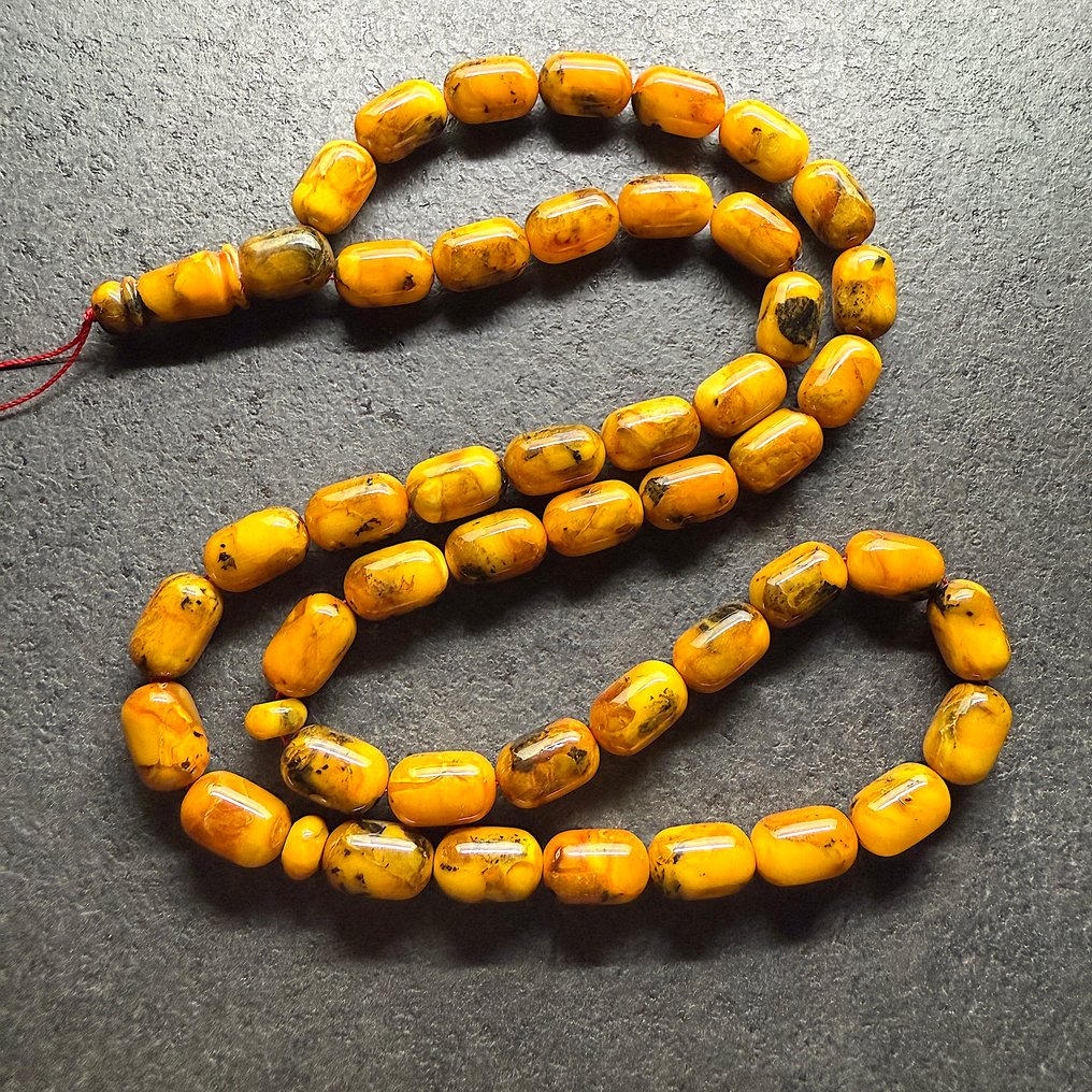 波罗的海琥珀 tesbih 祈祷念珠，圆形胶囊，直径15毫米，呈旧的奶油焦糖色。 - 琥珀 - Succininte #2.1