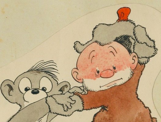 Jean Dulieu - 1 Original colour drawing - Paulus de Boskabouter - Paulus en Gregorius - schaatspret - jaren 1950 #2.1