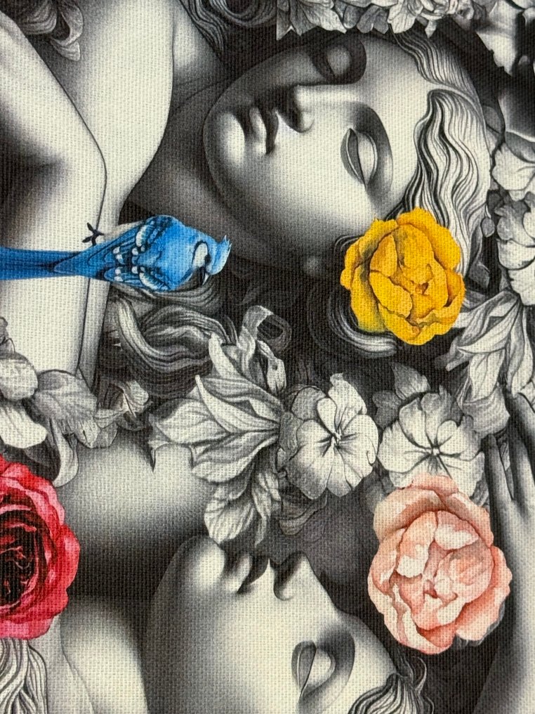 Muse Silenziose: un sogno in chiaroscuro tra fiori e canti d’uccello - Tessuto per tappezzeria - 5 m - 1.4 m #3.2