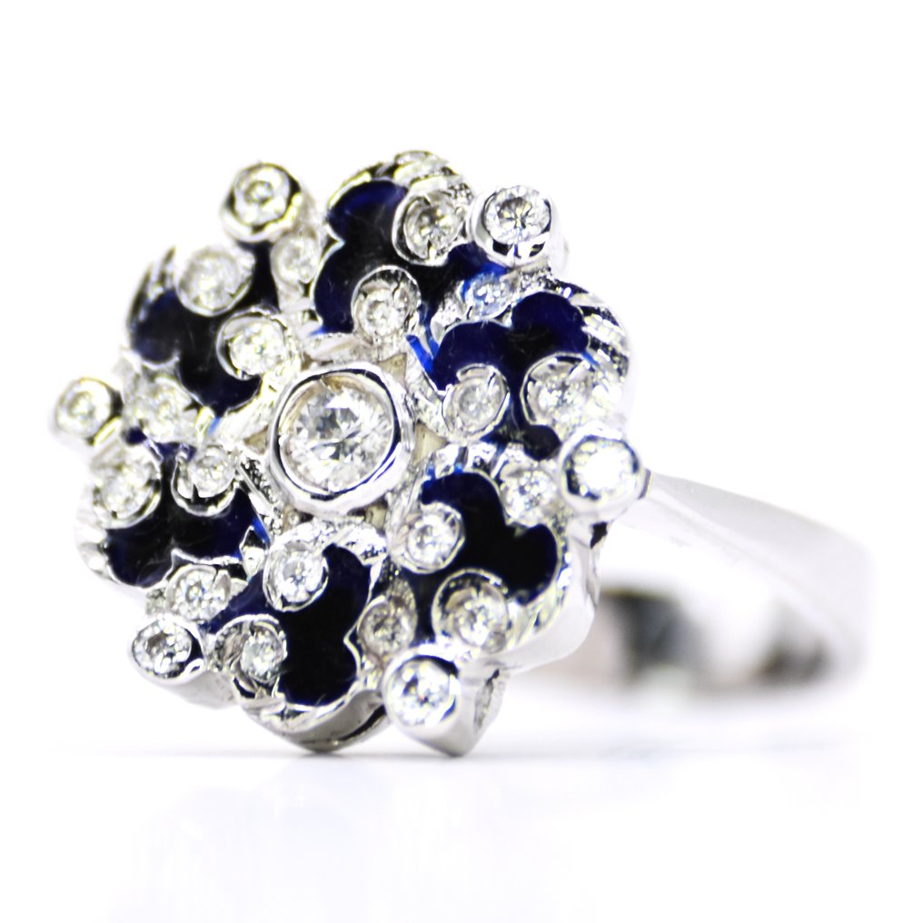 戒指 鉑金 - 0.55ct. tw. 鉆石 (天然) - 深蓝色搪瓷艺术 #1.0