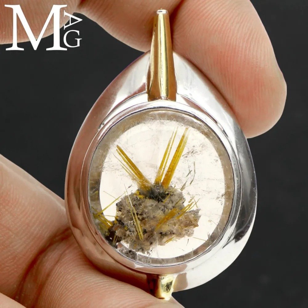 非凡品质的金发晶石英 - 银925 - 18克拉黄金 - 独特意大利认证 - 高度: 48.5 mm - 闊度: 31 mm- 23 g #1.0