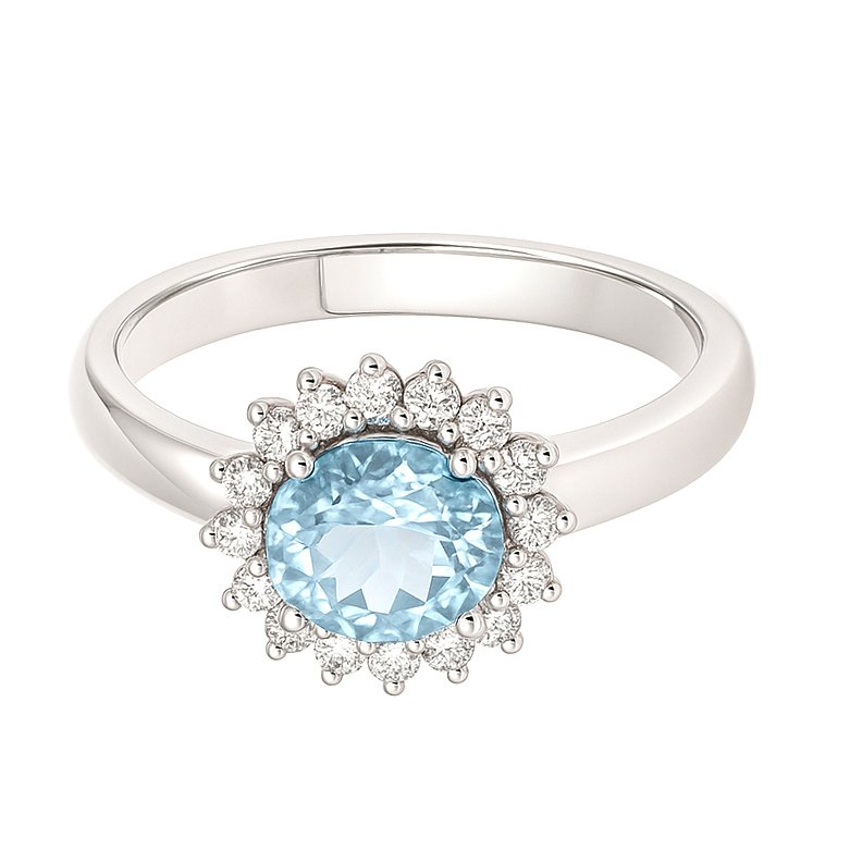 戒指 - 18K包金 白金 -  0.96ct. tw. 海蓝宝石 - 钻石 #2.1