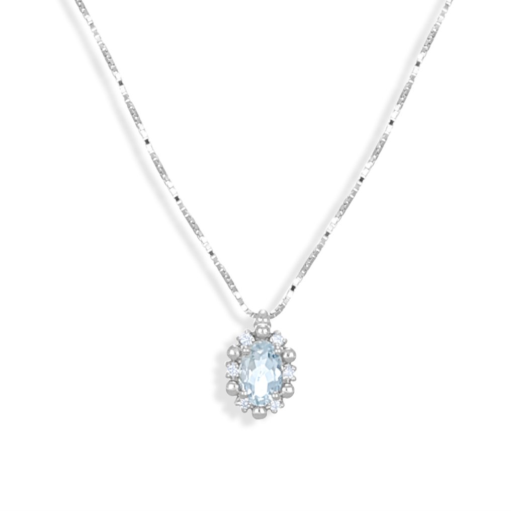 Κολιέ με μενταγιόν - 18 καράτια Λευκός χρυσός -  0.44ct. tw. Ακουαμαρίνης - Διαμάντι #1.0