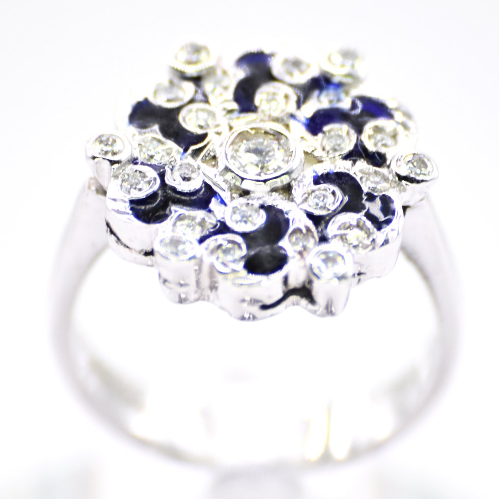 戒指 鉑金 - 0.55ct. tw. 鉆石 (天然) - 深蓝色搪瓷艺术 #4.3