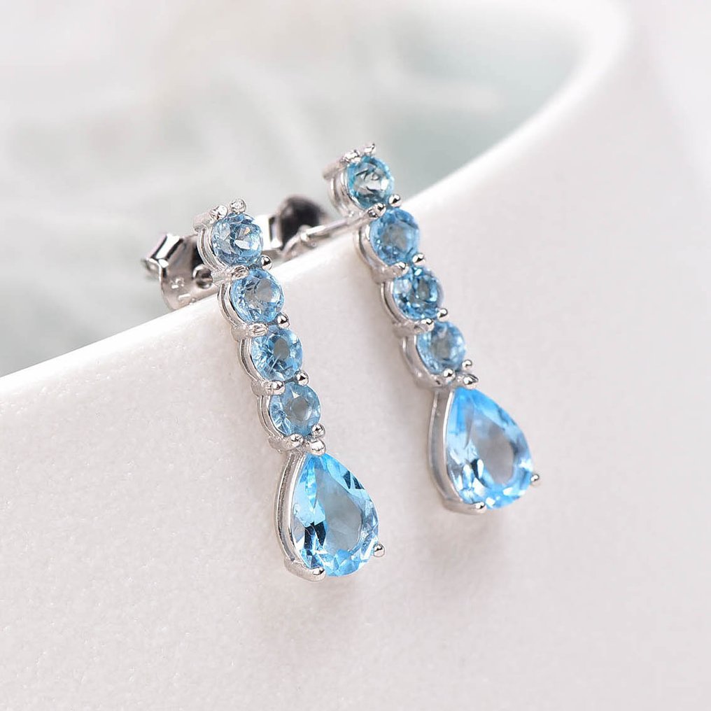 χωρίς τιμή ασφαλείας - Σκουλαρίκια Ασημί - 5.48ct. tw. Τοπάζιο - Topaz - Πιστοποιητικό #4.3