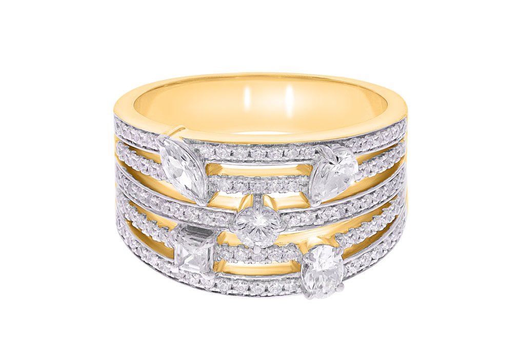 Bague - 18 carats Or jaune, plaqué rhodium -  1.04ct. tw. Diamant (Naturelle) - Diamant #1.0
