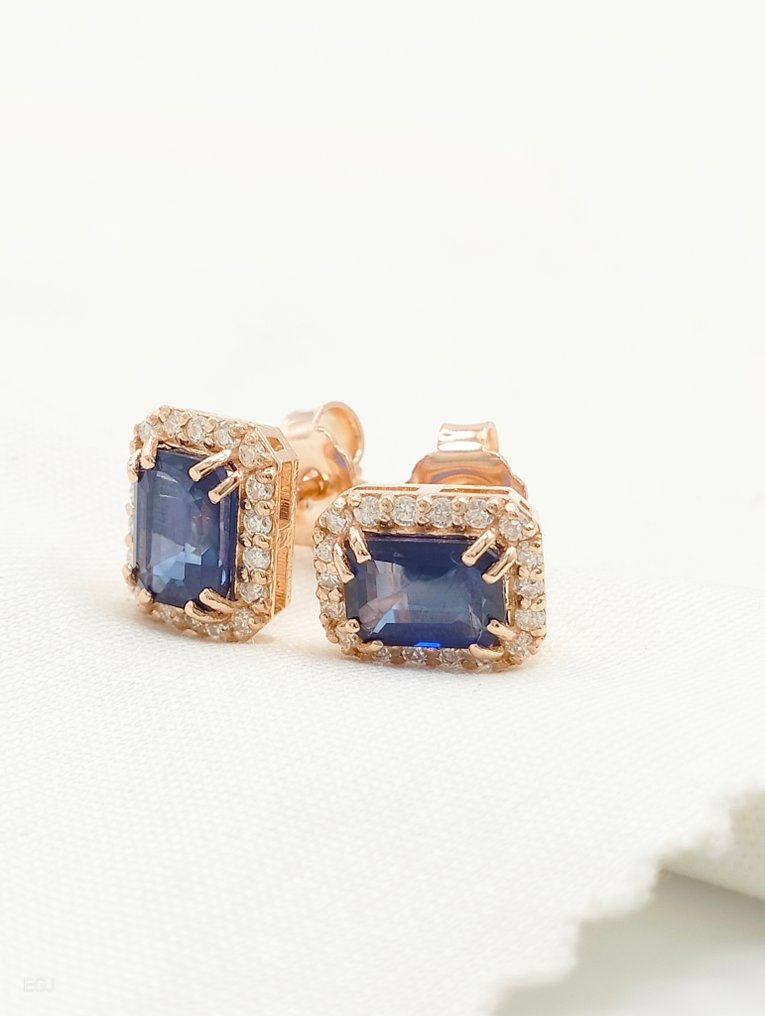 沒有保留價 - 耳環 - 14 克拉 玫瑰金 藍寶石 - 鉆石 #4.3