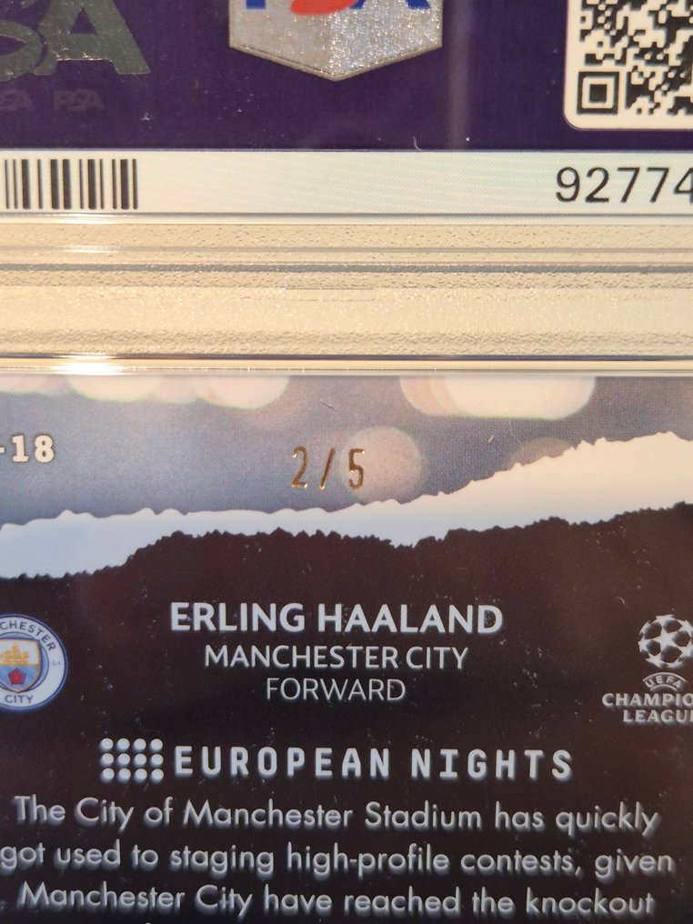 2023/24 Topps UEFA CC Erling Haaland #EN18 European Nights - Red /5 Αριθμημένη παράλληλη - PSA 9 Graded card #2.1