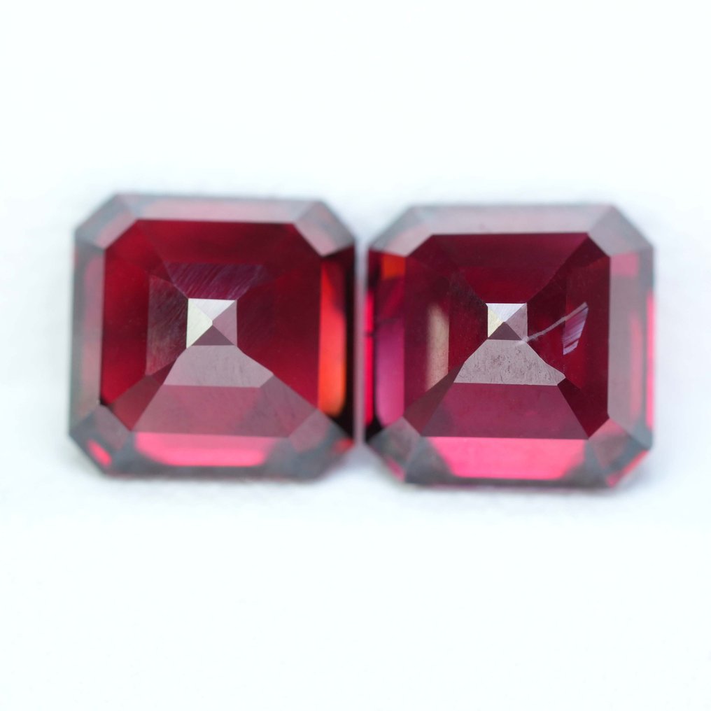 2 pcs Piros Rodolit - 5.17 ct - Nemzetközi Színes Drágakő Szövetség (ICA GemLab) - Top Fine Garnet Pairs #1.0