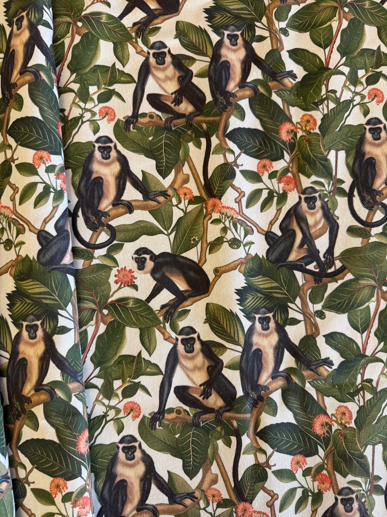 Elegant animalier jungle style fabric with monkeys. - Textile  - 3.84 m - 1.4 m #4.3